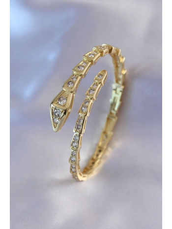 VIP Seri Yılan Model Gold Renk Kadın Kelepçe Bileklik