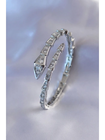 VIP Seri Yılan Model Gümüş Renk Kadın Kelepçe Bileklik