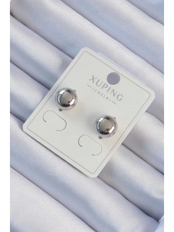 Xuping Gümüş Renk Minimal Bombeli Oval Küpe