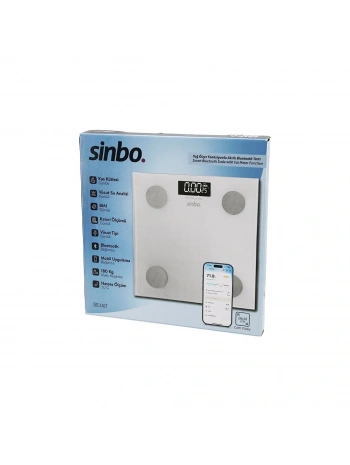 YAĞ ÖLÇERAKILLI BLUETOOTH CAM BASKÜL PİLLİ 180KG/50GR 28X28CM 8-KİŞİ HAFIZA LCD EKRAN GÖSTERGE SBS-4467 (5047)
