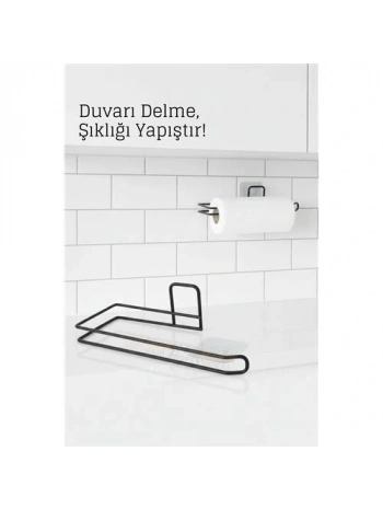 Yapışkanlı Kağıt Havluluk – Siyah Metal, 25 x 7 cm