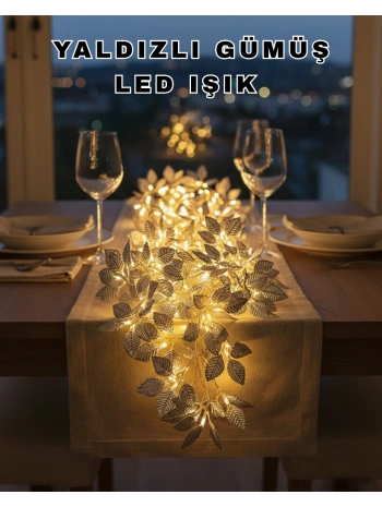 Yaprak Şekilli Gümüş LED Işık Pilli Dekoratif Aydınlatma