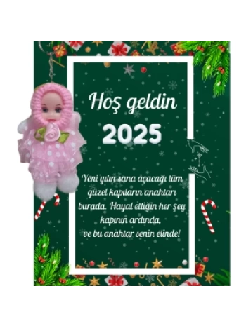 Yeni Yıl Kart Üzerinde Anahtarlık (Kişiye Özel Yazı Yazdırılabilir) Tütü Bebek  5 Adet