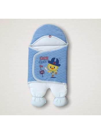 Yenidoğan Cesur Şovalye Civciv Nakışlı Şapkalı Erkek Ayaklı Kundak Bebek Battaniyesi