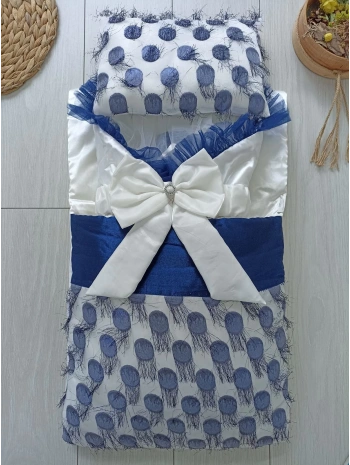 Yenidoğan İzmir İncisi Tül İşlemeli Pamuklu Fiyonklu Kundaklı Lüks 3lü Alt Açma Seti