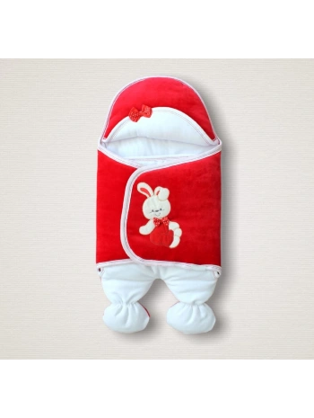 Yenidoğan Kadife Kumaş Ayıcık Nakışlı Şapkalı Kız Erkek Bebek Ayaklı Kundak Bebek Battaniyesi