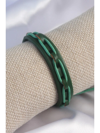 Yeşil Renk Deri İpli Erkek Bileklik