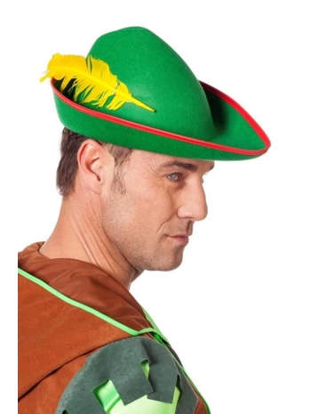 Yeşil Renk Robin Hood Şapkası Sarı Tüylü