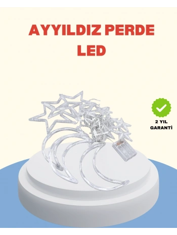 Yıldız Ay Tasarımlı Prizli Perde LED Işık İç Mekan Dekoru