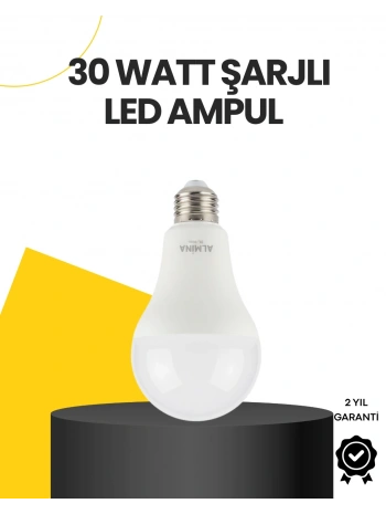 Yüksek Işık Güçlü Şarjlı LED Ampul E27 30W Enerji Tasarruflu