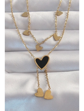 316L Çelik Gold Renk Mineli Çoklu Kalp Kolye