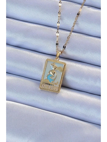 316L Çelik Zincir Altın Renk Mavi Mineli Tarot Kolye
