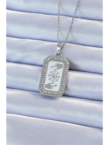 316L Çelik Zincir Gümüş Renk Mineli Zirkon Taşlı Göz Figür Tarot Kolye