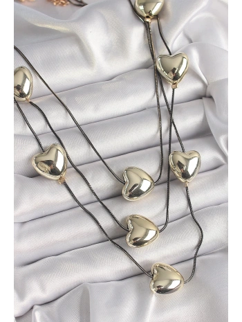 Pirinç Füme Renk Zincir 3D Gold Renk Kalp Model Kadın Kolye