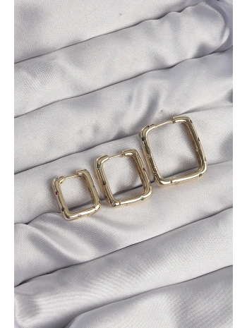 Pirinç Gold Renk Renkli Zirkon Taşlı Kare Model Küpe Seti