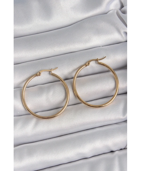 316 Çelik Gold Renk 33 mm Kadın Halka Model Kadın Küpe