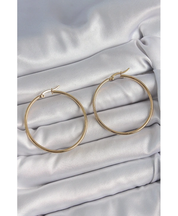 316 Çelik Gold Renk 43 mm Halka Model Kadın Küpe