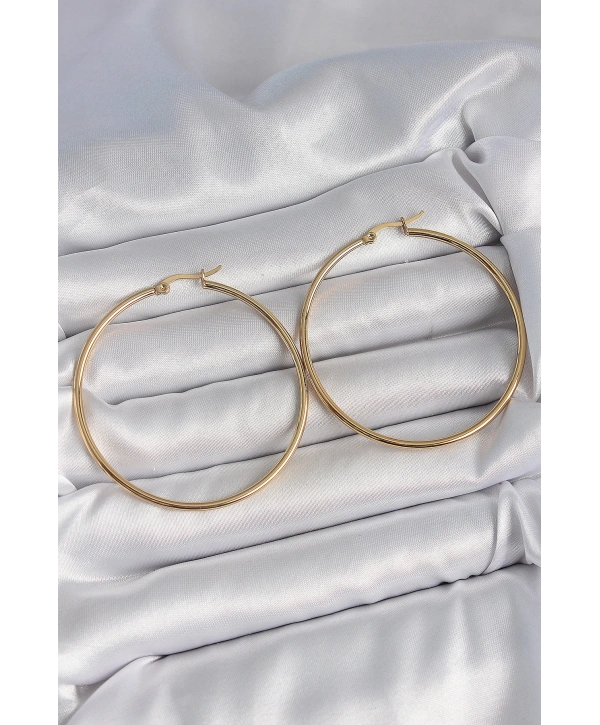 316 Çelik Gold Renk 53 mm Halka Model Kadın Küpe