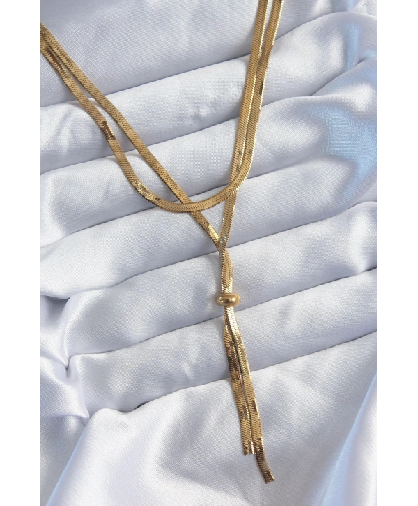 316L Çelik Gold Renk 2li İtalyan Zincir Asansör Model Sallantı Detay Kadın Kolye