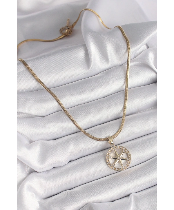 316L Çelik Gold Renk İtalyan Zincir Zirkon Taşlı Kutup Yıldız Model Kadın Kolye