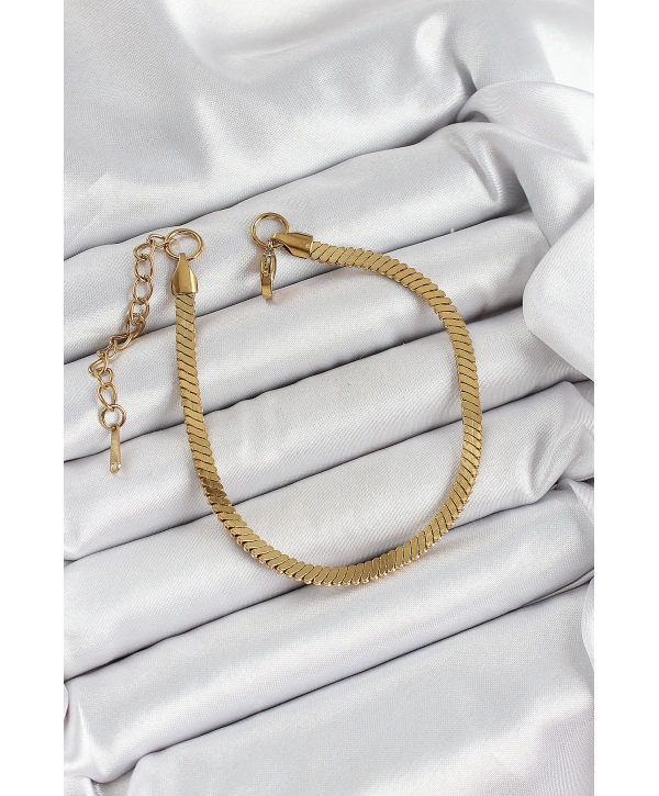 316L Çelik Gold Renk Yassı Zincir Model Kadın Bileklik
