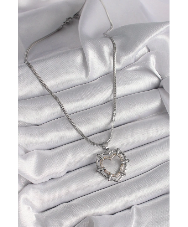 316L Çelik Gümüş Renk İtalyan Zincir Mix Renk Zirkon Taş Detay Kalp Model Kadın Kolye