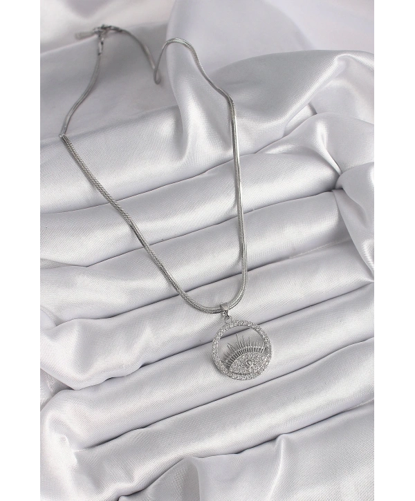 316L Çelik Gümüş Renk İtalyan Zincir Zirkon Taşlı Göz Model Kadın Kolye