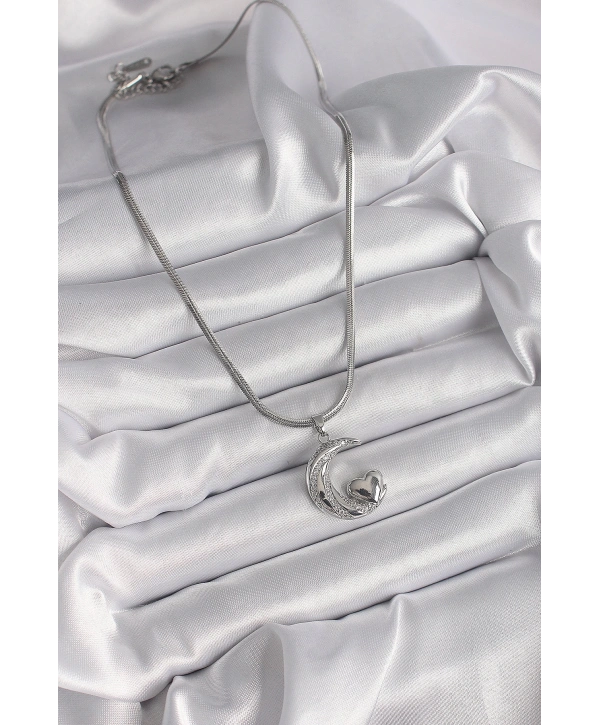 316L Çelik Gümüş Renk İtalyan Zincir Zirkon Taşlı Halil Figür Kalp Detay Kadın Kolye