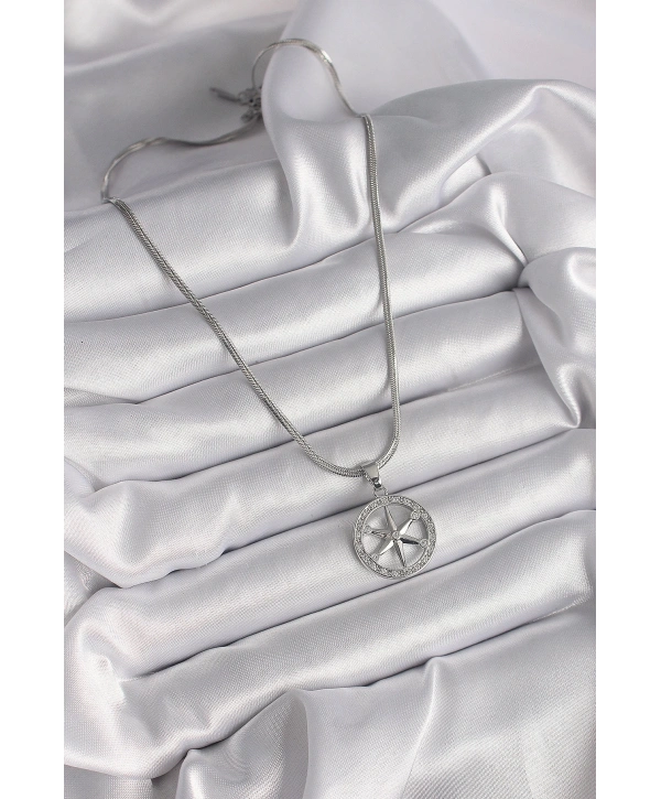 316L Çelik Gümüş Renk İtalyan Zincir Zirkon Taşlı Kutup Yıldız Model Kadın Kolye