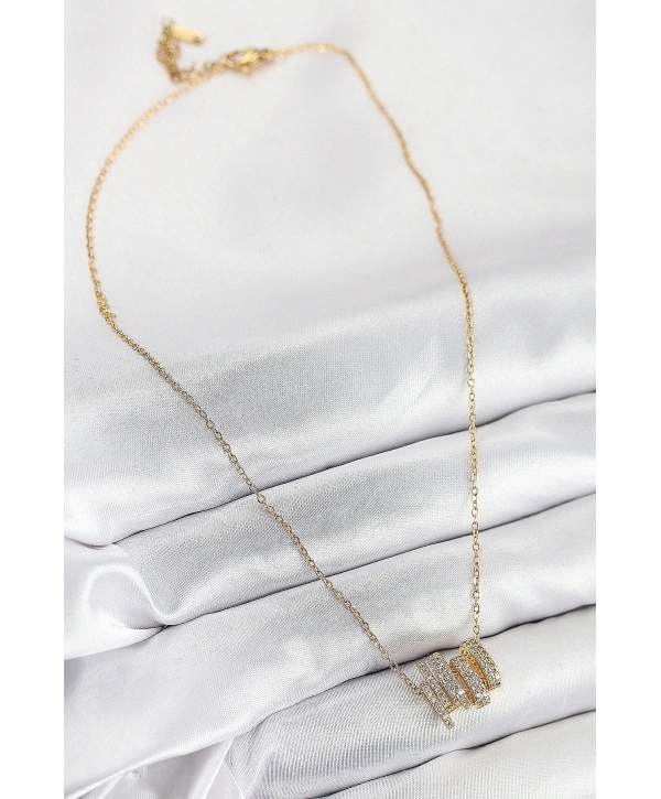 316L Çelik Zirkon Taşlı Sarmal Model Gold Renk Kadın Kolye