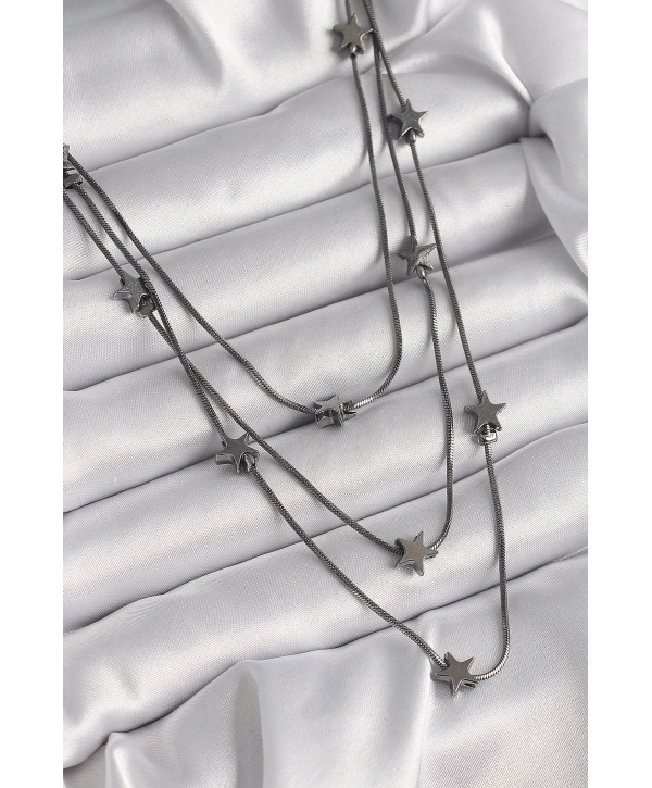 Pirinç Füme Renk 3Lü Yıldız Model Kadın Kolye