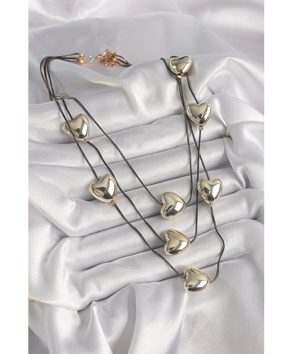 Pirinç Füme Renk Zincir 3D Gold Renk Kalp Model Kadın Kolye