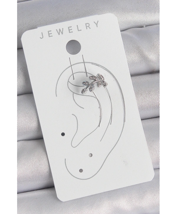 Pirinç Gümüş Renk Zirkon Taşlı Yaprak Model Kıkırdak Kadın Küpe