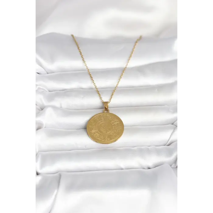 316L Çelik Gold Renk Ayetel Kürsi Yazılı Kolye