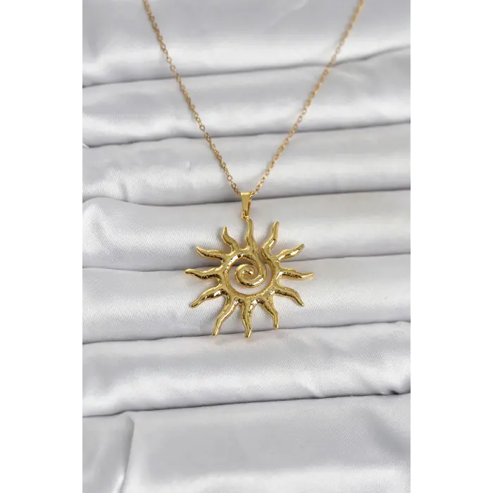 316L Çelik Gold Renk Bohem Güneş Model Kadın Kolye