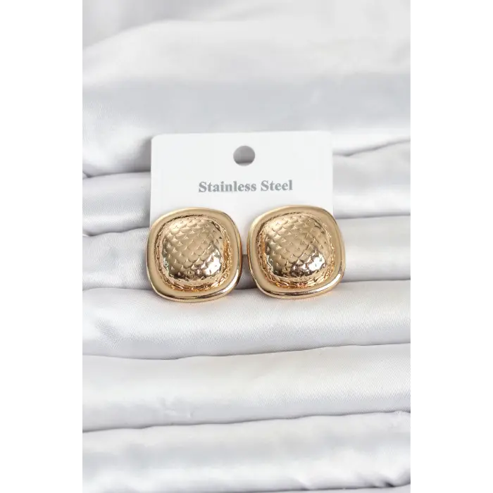 316L Çelik Gold Renk Düğme Model Kadın Küpe