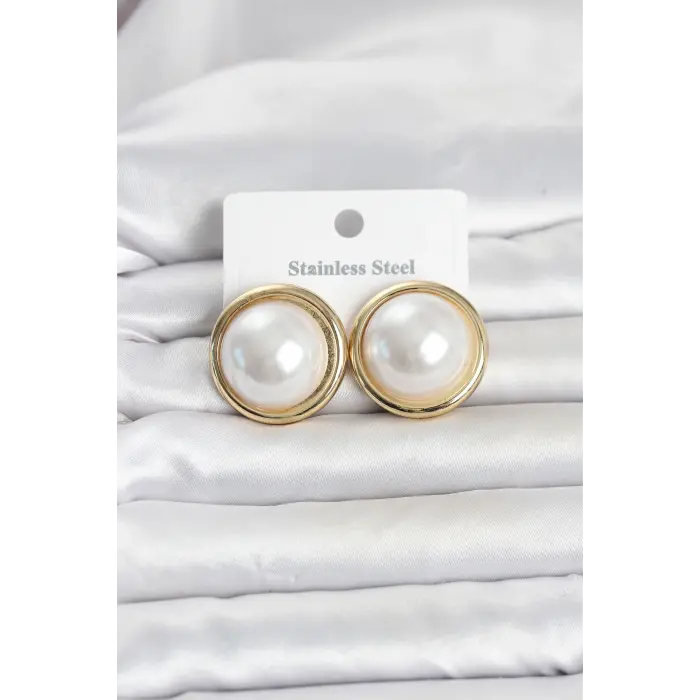 316L Çelik Gold Renk İnci Model Vintage Kadın Küpe