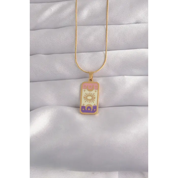 316L Çelik Gold Renk Karışık Mineli Ay Figür Tarot Kolye