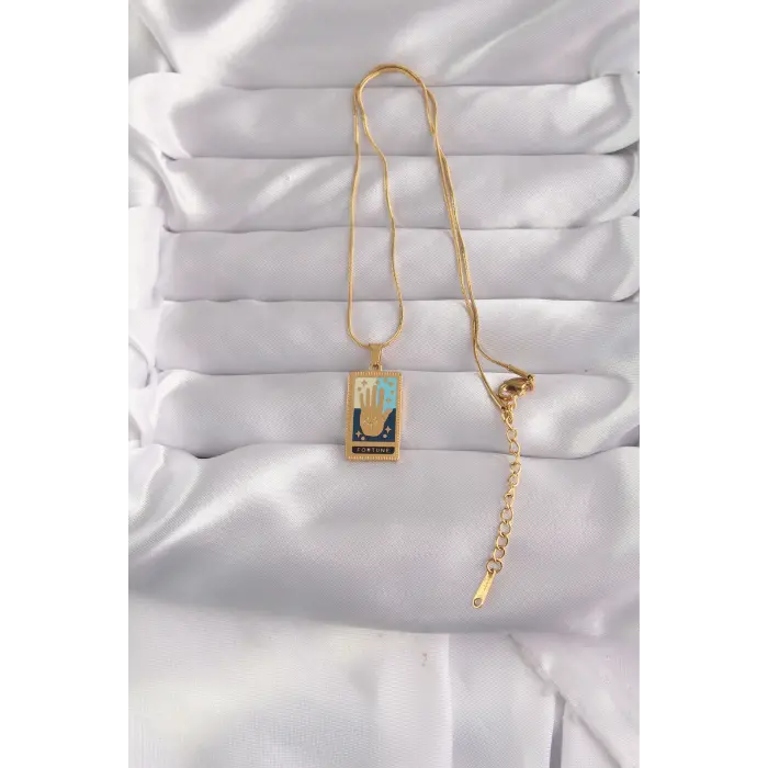 316L Çelik Gold Renk Karışık Mineli El Figür Tarot Kolye