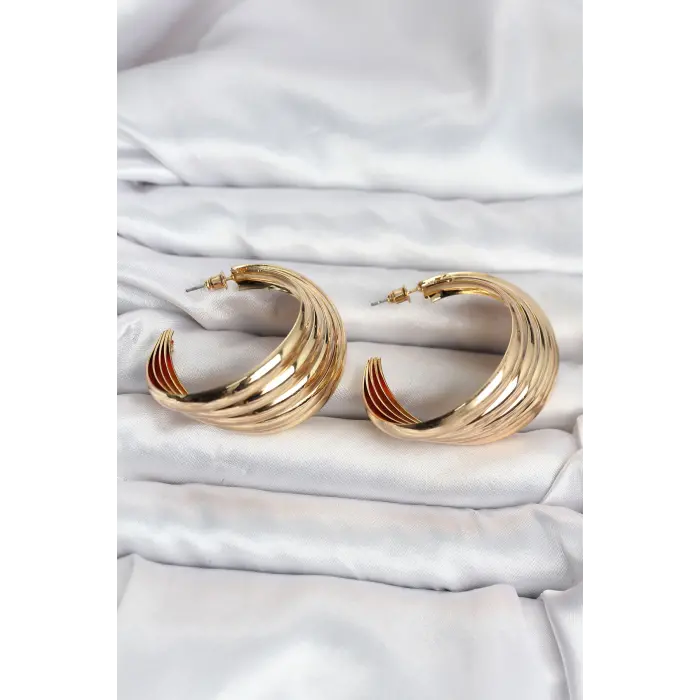 316L Çelik Gold Renk Yarım Halka Model Kadın Küpe