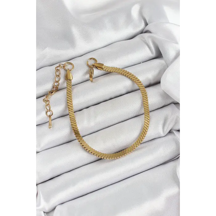 316L Çelik Gold Renk Yassı Zincir Model Kadın Bileklik