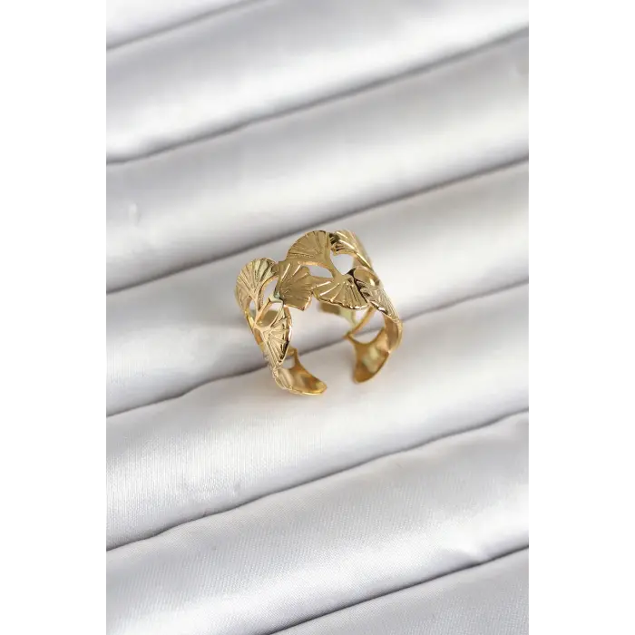316L Çelik Gold Renk Yelpaze Model Kadın Yüzük