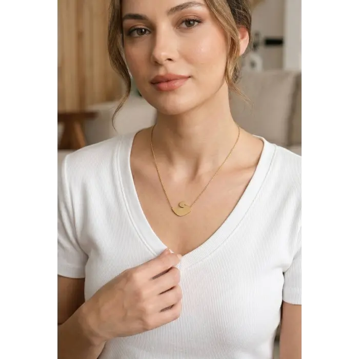 316L Çelik Gold Renk Zincir Kuğu Model Kadın Kolye