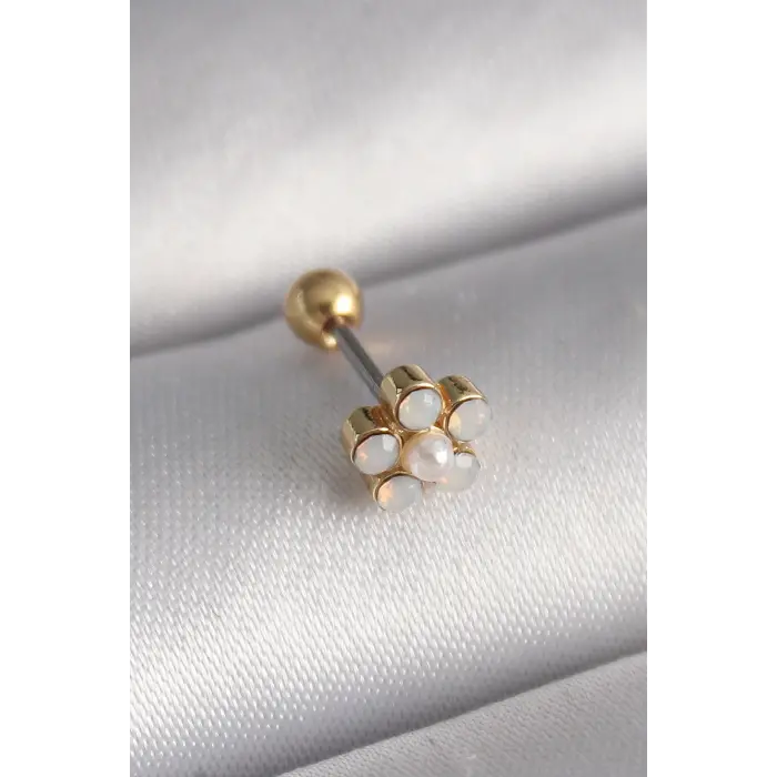 316L Çelik Gold Renk Zirkon Taşlı Çiçek Model Tragus Piercing
