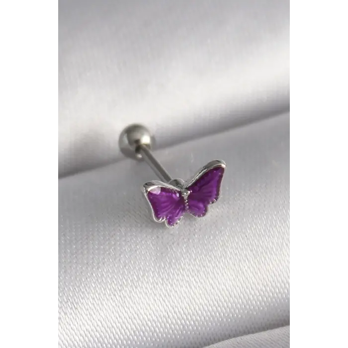 316L Çelik Gümüş Renk Mor Kelebek Model Tragus Piercing