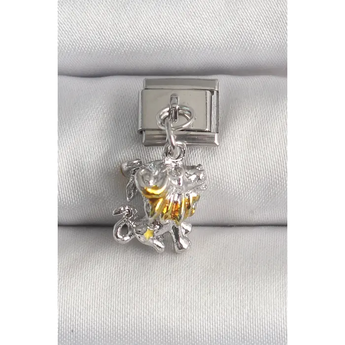 316L Çelik Gümüş Renk Sallantı Aslan Model Nomination Charm