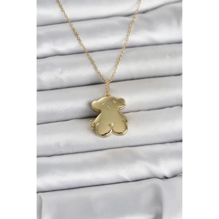 316L Çelik Zincir Gold Renk Ayıcık Model Açılabilir Kadın Kolye