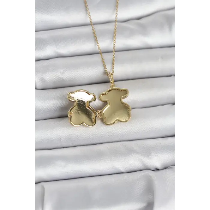 316L Çelik Zincir Gold Renk Ayıcık Model Açılabilir Kadın Kolye
