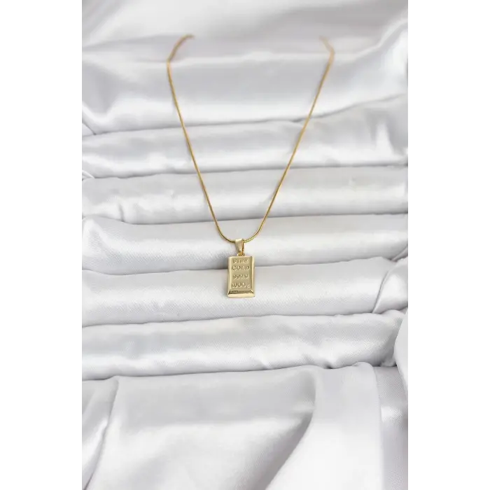 316L Çelik Zincir Gold Renk Külçe Altın Model Kadın Kolye