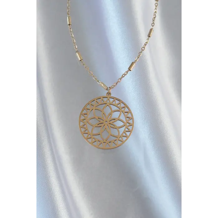 316L Çelik Zincir Gold Renk Lotus Model Kolye